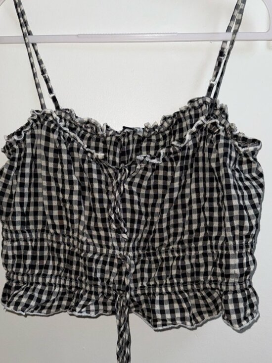 Tops - Black & White Gingham Smocked Crop Top XXL